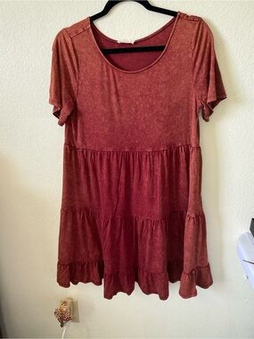 Maronie by Anthropologie Women's Rust-colored Short Sleeve Tiered Boho Dress